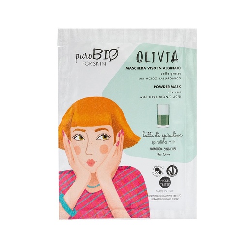 [8051411363347] OLIVIA maschera viso pell-off pelle grassa  (Latte di Spirulina)